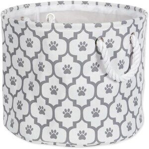 Pet Storage Collection Lattice Paw Print, Small Round, White/Gray